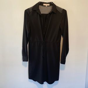 The loft, black dress size xs. Tie waist with buttons in the front.